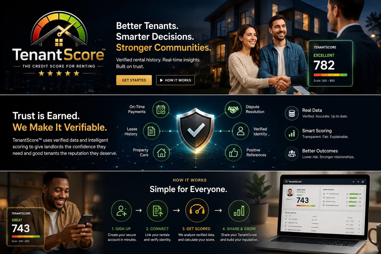 Concept preview of TenantScore's landlord and tenant experience, side by side